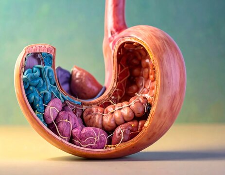 Anatomical model of a dissected stomach