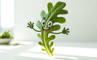 A cheerful cartoon leaf character jumping with joy
