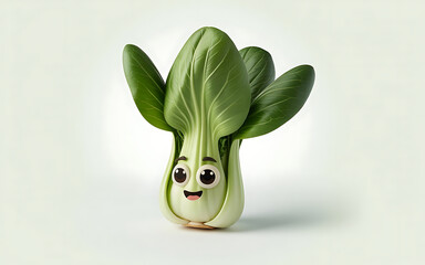 A smiling cartoon bok choy vegetable with a face