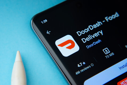 Dhaka, Bangladesh- 16 March 2025: The DoorDash app from Google Playstore is displayed on a smartphone screen.