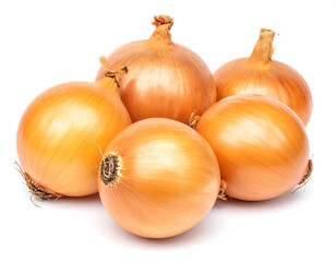 Fresh Whole Yellow Onions Isolated on White Background, Realistic Studio Food Photo