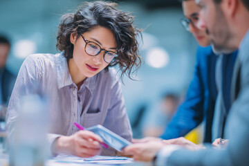 Creative business team brainstorming together at office desk, collaboration and teamwork concept.