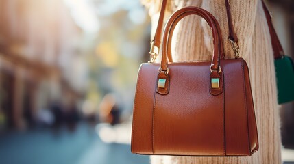 Elegant Brown Leather Handbag with Top Handle and Shoulder Strap, Fashion Accessory.