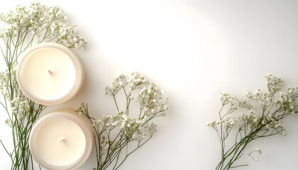 Set for homemade natural eco soy wax candles on a white background.
