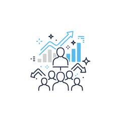 Obraz premium Business growth and team success illustrated with charts and people icons