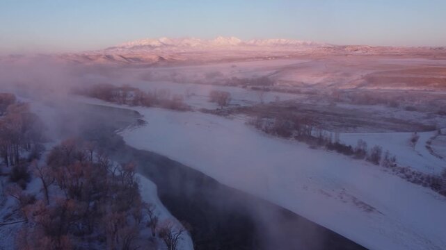 Crazy Mountains purple sunrise very cold morning 