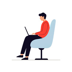 Minimalist illustration of a person sitting on a modern office chair, working on a laptop. Represents remote work, online education, productivity, and contemporary digital lifestyle.