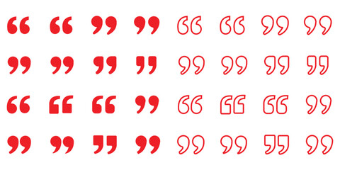 Quotation mark icon set, quote symbols collection in solid and outline style, typography punctuation vector for design, publishing, books, blogs, posters, social media, and branding © Hike studio 333