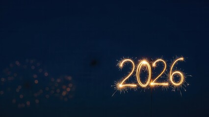 Golden Sparkler 2026 New Year Celebration on Dark Blue Background