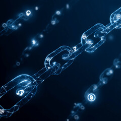 Vector background showing blockchain chain links and digital currency icons, illustrating decentralisation, cryptocurrency investment, and fintech evolution.