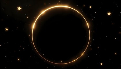 Round Gold Frame with Golden Stars on Black