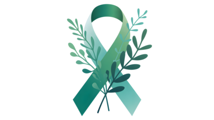 Vector Awareness Ribbon with Leaves in Green Gradient - Symbolizing Support and Solidarity for Mental Health