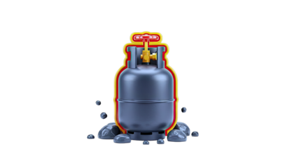 Cutaway view of a propane tank with coal
