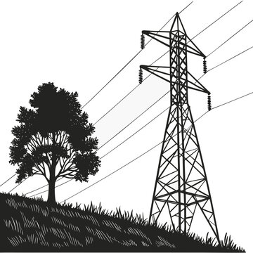Power line tower silhouetted against sky