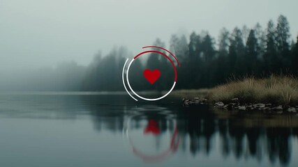 A heart is reflected in the water of a lake. Concept of tranquility and love. Soft-focus digital heart icon with ai mental wellness indicators, ai driven mental health tools