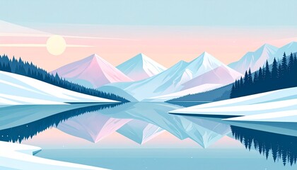 Fantasy Illustration of Majestic Icy Mountains with Misty Valleys