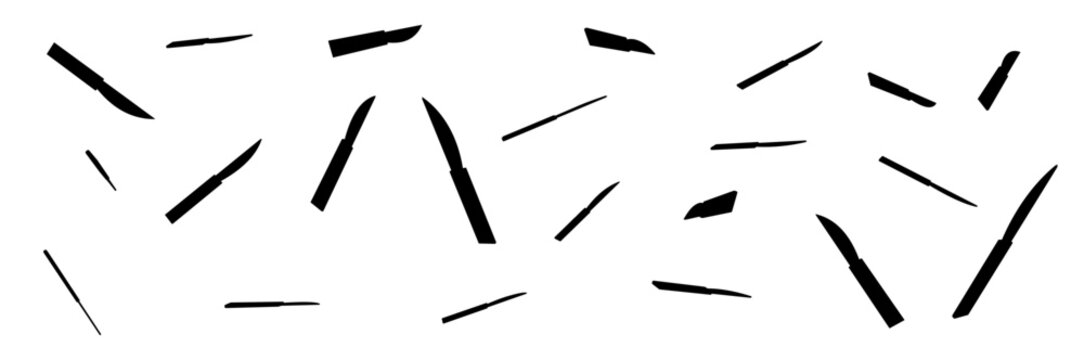 knife silhouette in multiple perspectives. set of knives from different angles vector