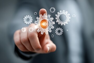 Finger touching digital gears and cogs interface technology mechanism