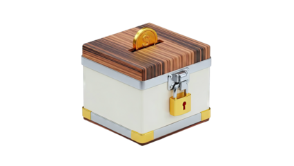 Coin Entering Piggy Bank with Lock - Savings Concept