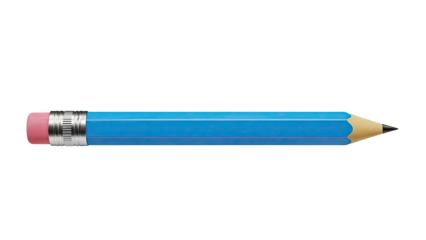 Blue Pencil with Pink Eraser and Sharpened Tip on White Background