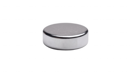 High-quality silver metallic round cylinder object with shiny surface and reflective edge on transparent background