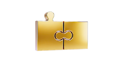 Golden Puzzle Pieces Connecting on White Background