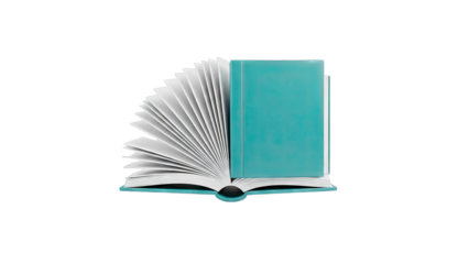 Opened Teal Book with Fan of Pages