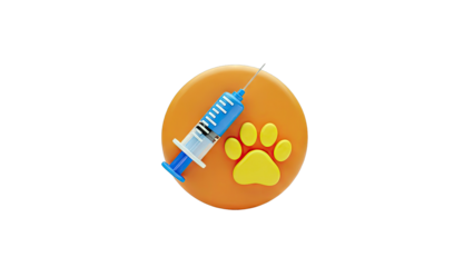 Pet Vaccination: Syringe, Paw Print on Orange Background