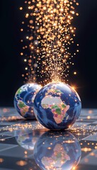Global Celebrations with Sparkling Earth Globes and Golden Sparks