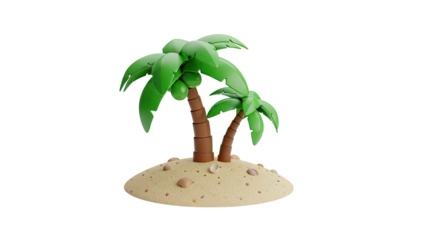 Cartoon Palm Trees on a Sandy Island with Seashells