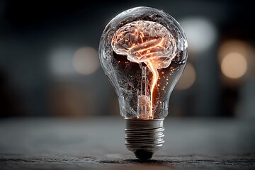 Light Bulb Containing a Glowing Human Brain and Circuits incandescent mind