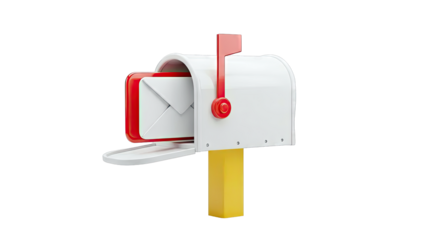 White Mailbox with Red Flag and Envelope