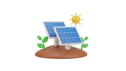Cartoon Solar Panels with Sun and Sprouts