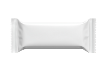 Horizontal blank white chocolate bar packaging mockup for food branding and graphic design layout for snacks and treats isolated on transparent background