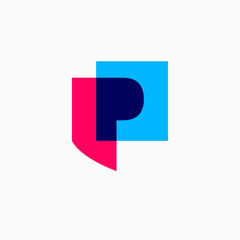 p letter shield protection security logo vector icon illustration