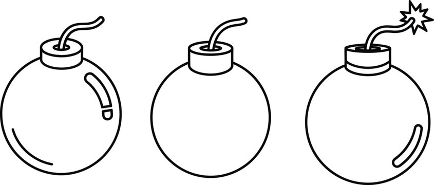 Three cartoon bombs in varying states of detonation on transparent background silhouette