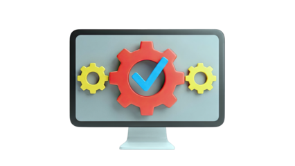 Computer Screen with Gears and Checkmark
