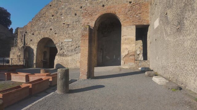 Pompeii connects the Samnite Palaestra to the Large Theatre through a historic pedestrian route