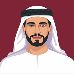 Portrait of bearded arab flat vector