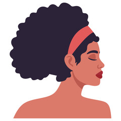 Black woman with lush hair portrait flat vector