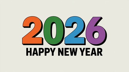 Colorful 2026 New Year Greeting Card Design with Bold Typography and Vibrant Background for Festive Celebrations and Seasonal Marketing Materials