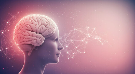 Obraz premium Abstract Artificial Intelligence Illustration with Human Brain and Glowing Network