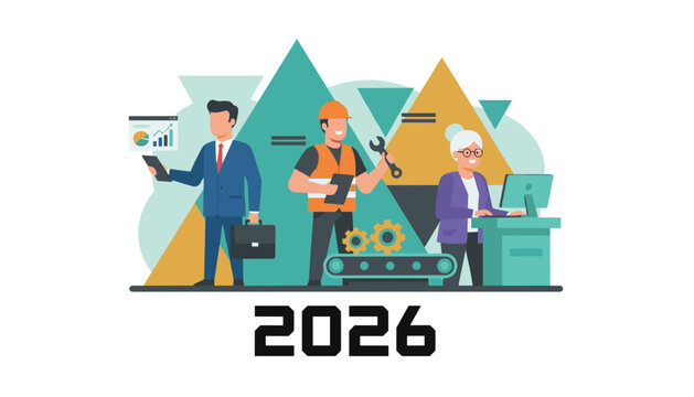 Diverse workforce roles finance industry office projecting economic future in 2026