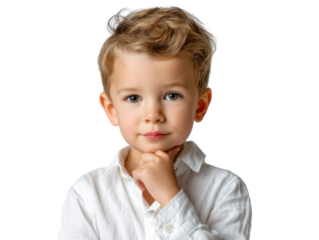 Gentle Contemplation: Portrait of a thoughtful, fair-haired boy, serene and contemplative, with a subtle hint of curiosity in his eyes.