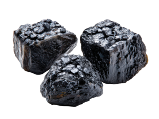 Mineral specimens of Jet: A captivating cluster of three exquisite jet specimens, each a testament to the raw beauty and geological wonders of the earth. These sleek, dark gems glisten.