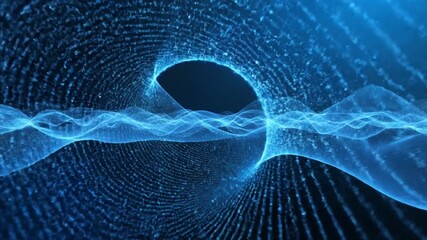 Abstract blue wavy tunnel with digital data streams and light particles representing technology and data flow - Powered by Adobe