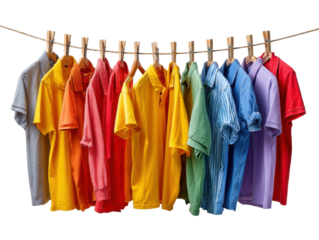 Colorful Shirts on Clothesline: A vibrant collection of brightly colored shirts hangs gracefully on a clothesline, each capturing the essence of a lively and diverse wardrobe.