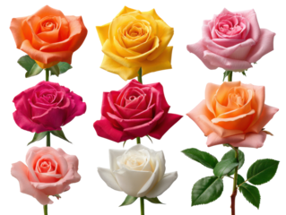 Rose Varieties in Bloom: A vibrant display of various rose colors showcases the beauty of nature's palette, with each bloom standing out as a testament to elegance.