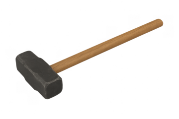 Sledgehammer tool with wooden handle on transparent background