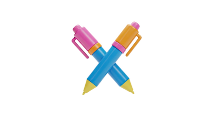 Crossed Blue Pens with Pink and Orange Caps